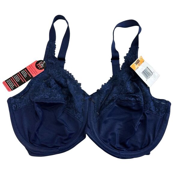 BALI LILYETTE Navy Comfort Lace Full Coverage Underwire Minimizer Bra Size 36DD - Picture 4 of 11